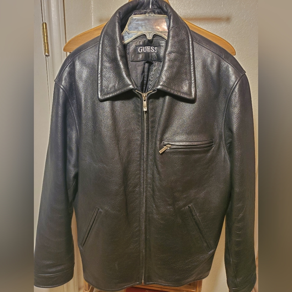 Guess Black Leather Outerwear